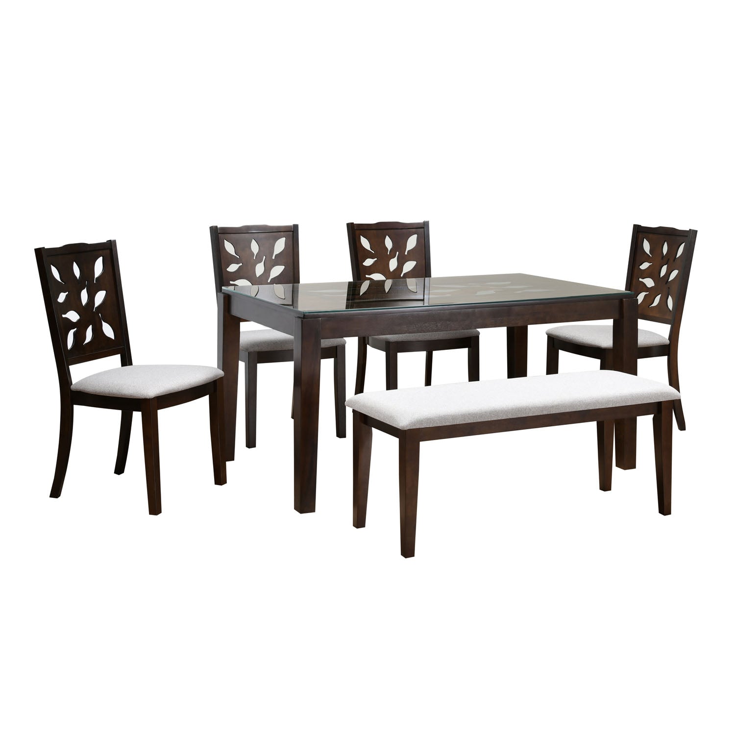 Forester 6 Seater Dining Set With Bench (Dark Walnut)