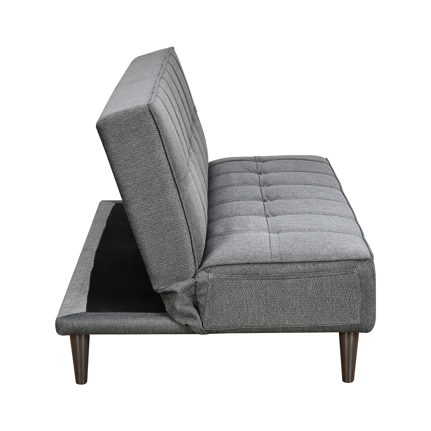 Frisco 3 Seater Fabric Sofa Cum Bed With Side Pocket (Dark Grey)