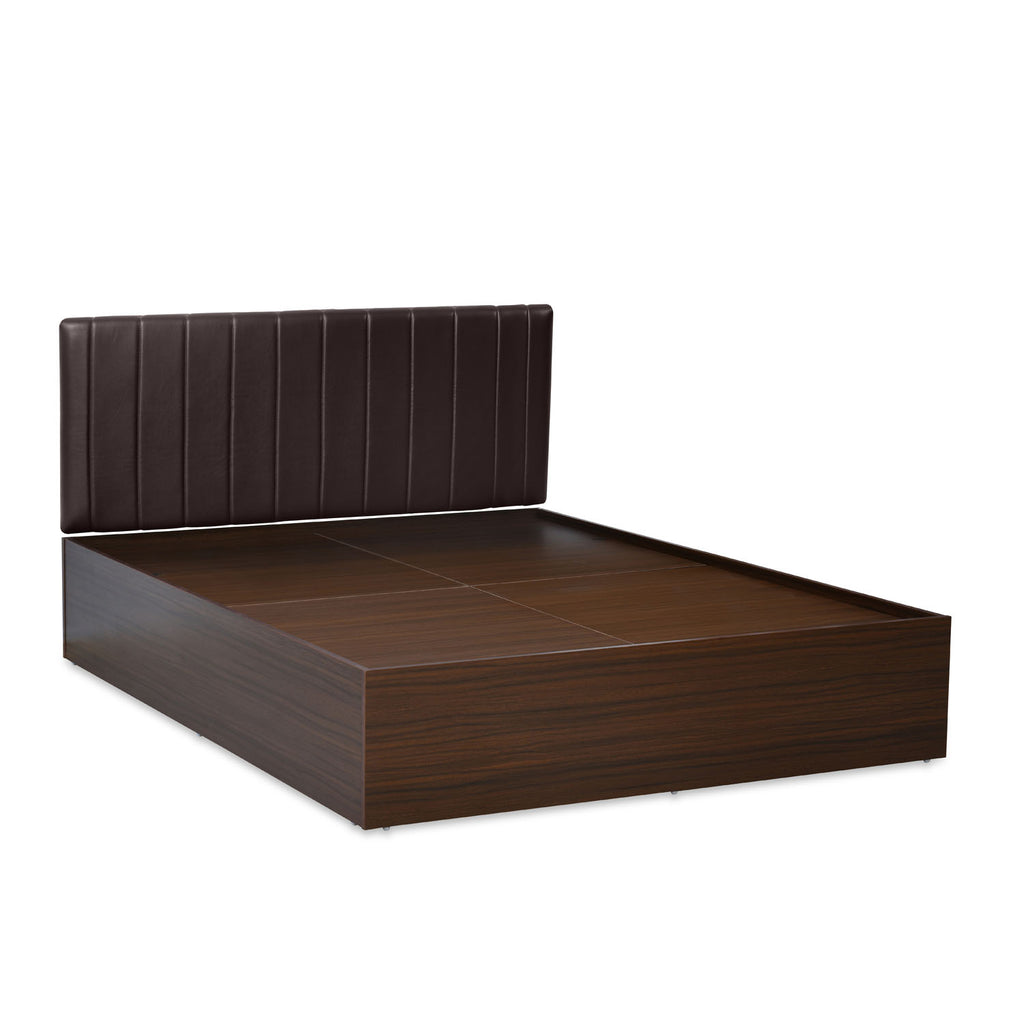 Fusion Upholstered Wall Mounted Headboard Engineered Wood King Bed with Box Storage (Walnut)
