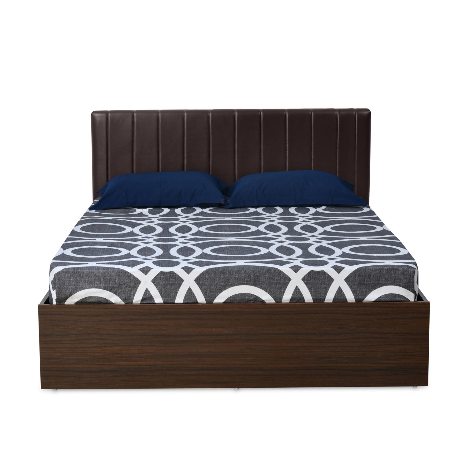 Fusion Upholstered Wall Mounted Headboard Engineered Wood King Bed with Box Storage (Walnut)