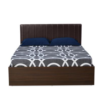 Fusion King Bed With Upholstered Headboard & Box Storage (Walnut)