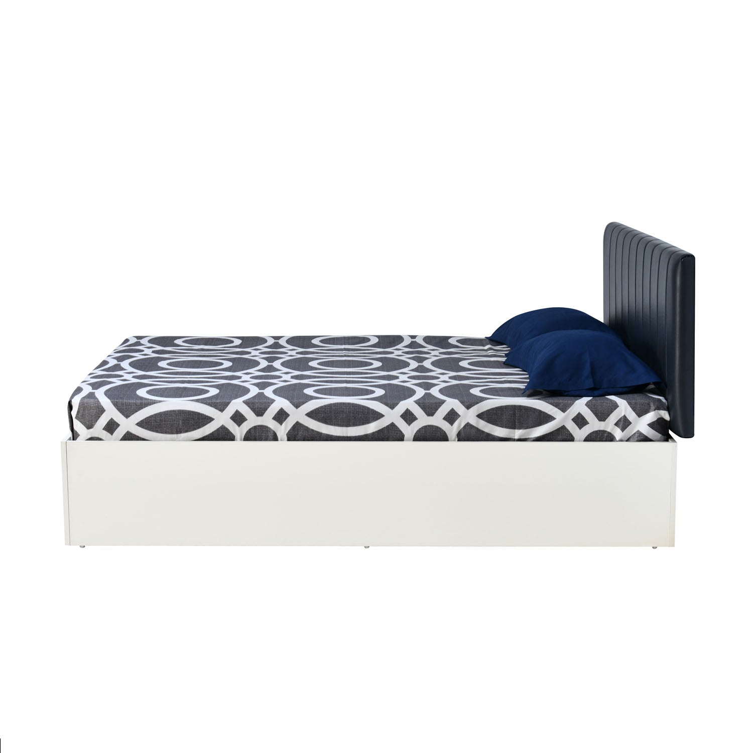 Fusion Upholstered Wall Mounted Headboard Engineered Wood King Bed with Box Storage (Grey & White)