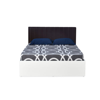 Fusion Queen Bed With Upholstered Headboard & Box Storage (White)