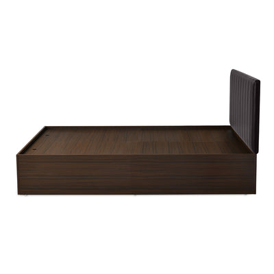 Fusion Upholstered Wall Mounted Headboard Engineered Wood Queen Bed with Box Storage (Walnut)