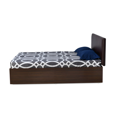 Fusion Upholstered Wall Mounted Headboard Engineered Wood Queen Bed with Box Storage (Walnut)