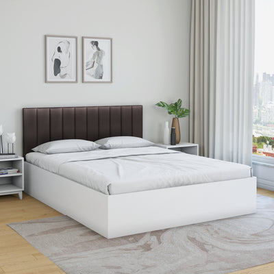 Fusion Queen Bed With Upholstered Headboard & Box Storage (White)