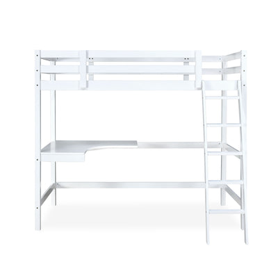 Genius Solid Wood Bunk Bed With Study Table (White)