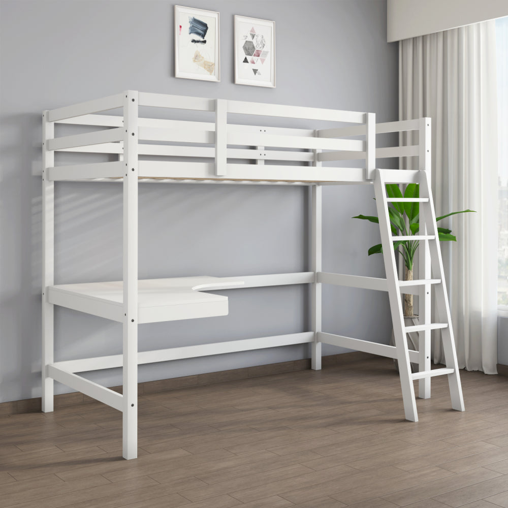 Genius Solid Wood Bunk Bed With Study Table For Kids (White) | Nilkamal  At-Home @Home