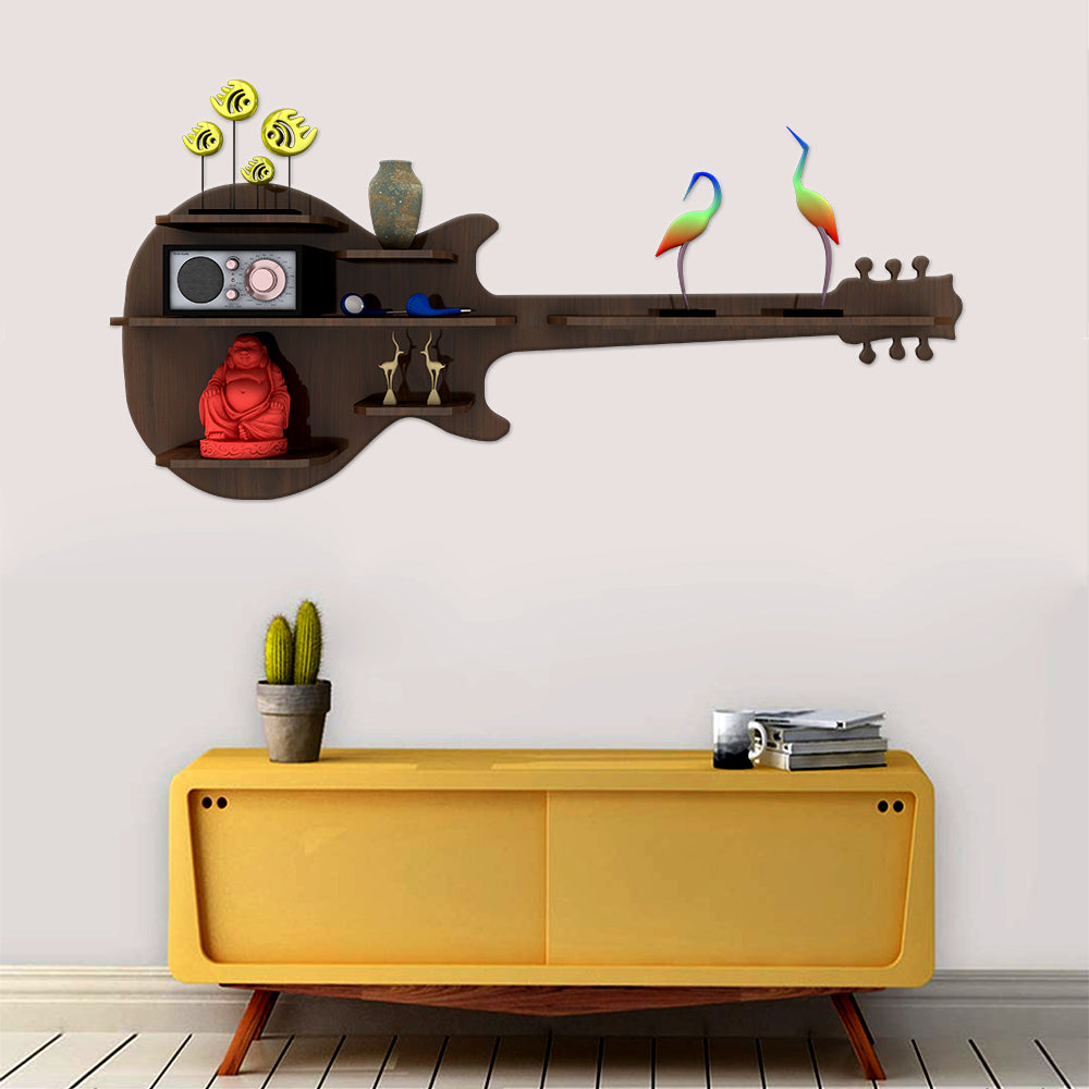 Guitar Engineered Wood Wall Shelf with Back Light (Walnut)