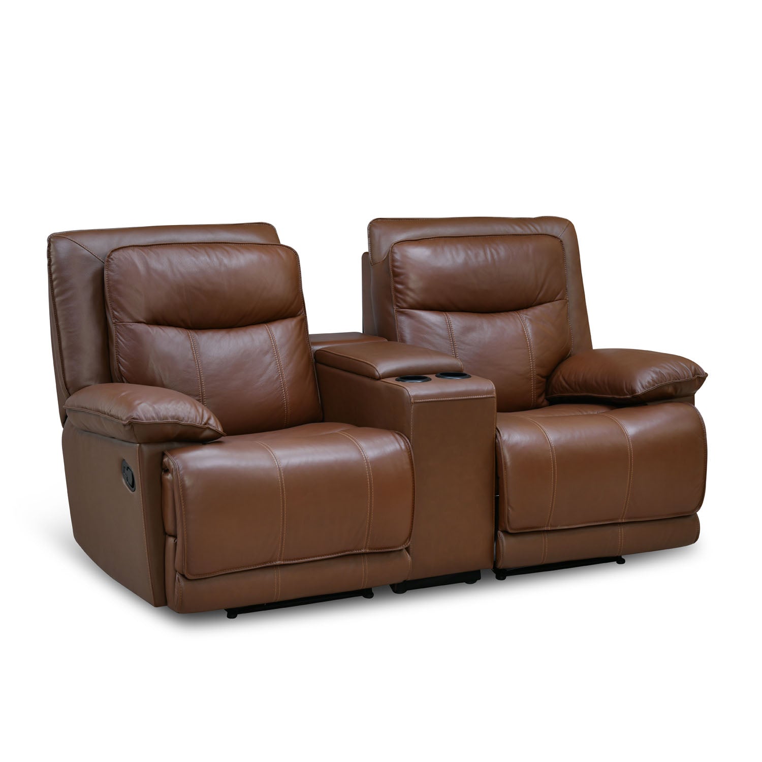 Hayes 2 Seater Leather Manual Recliner with Console (Brown)