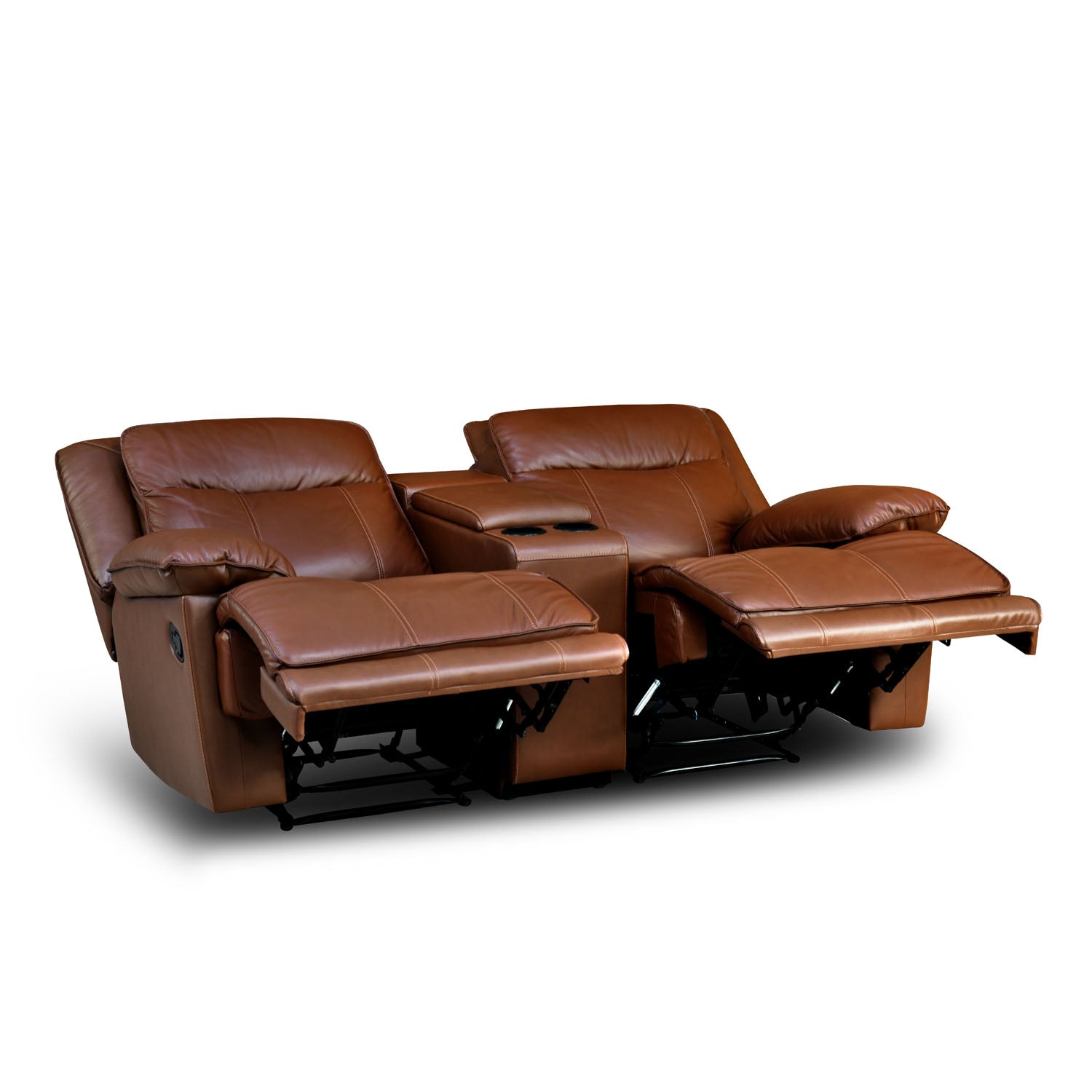 Hayes 2 Seater Leather Manual Recliner with Console (Brown)