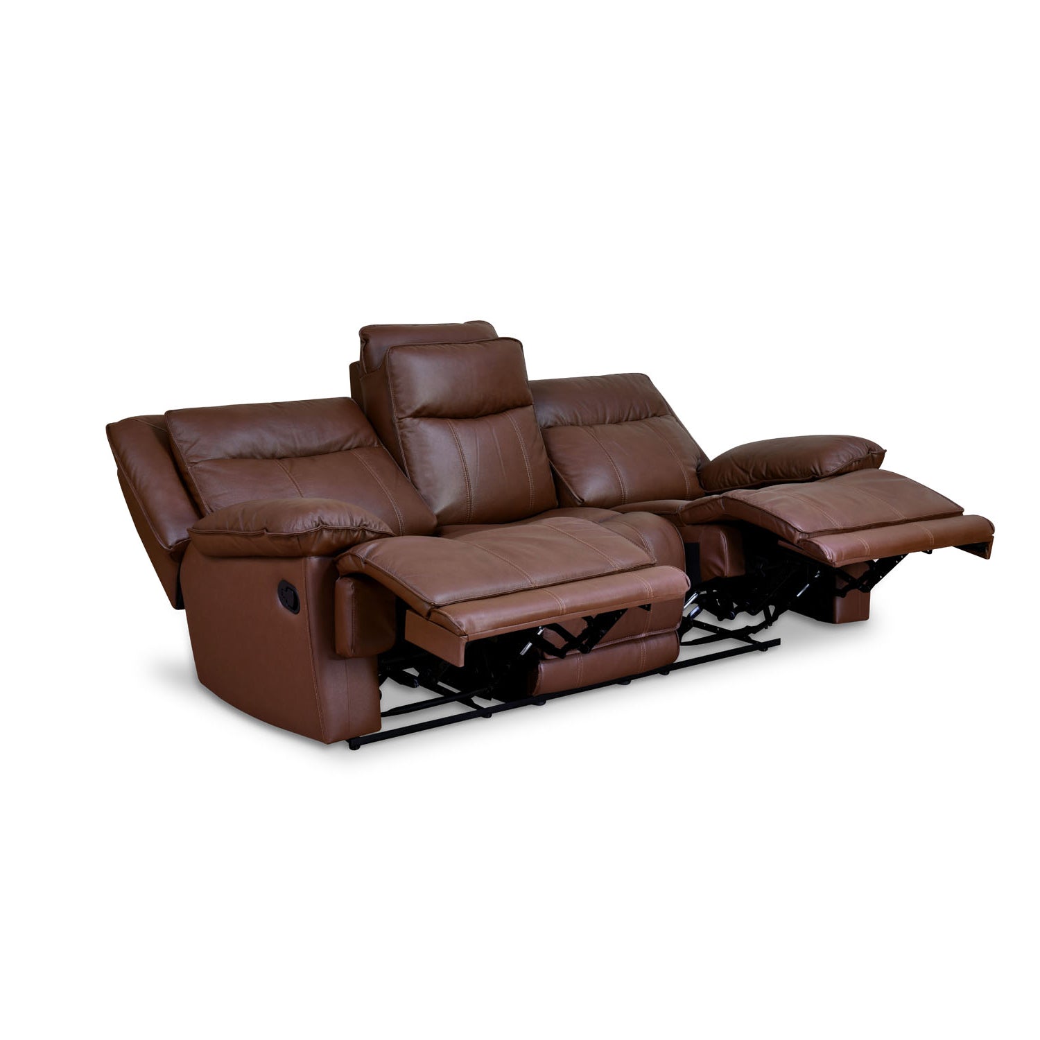 Hayes 3 Seater Leather Manual Recliner with Center Back Dropdown Table (Brown)