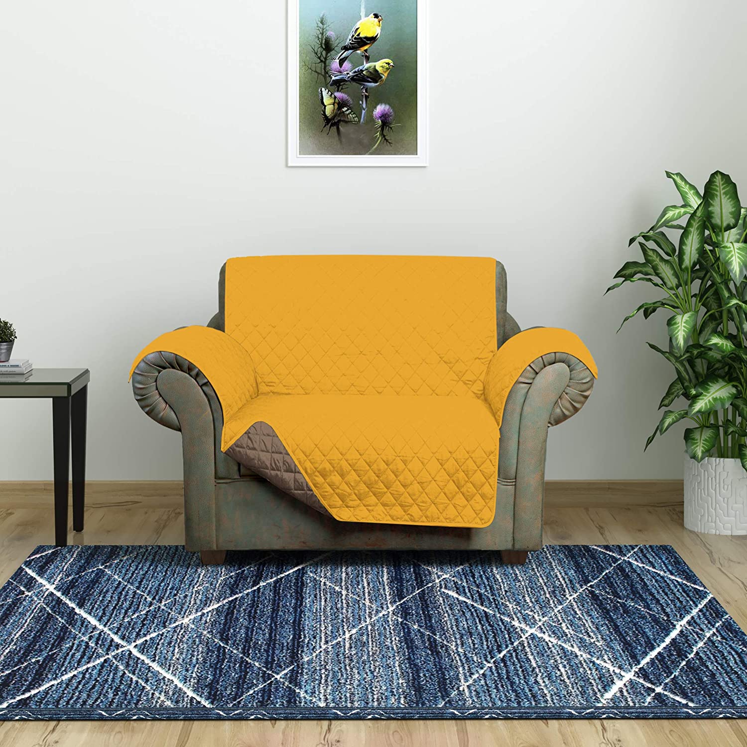 Reversible 1 Seater Sofa Cover 179 cm x 165 cm (Mustard & Taupe)