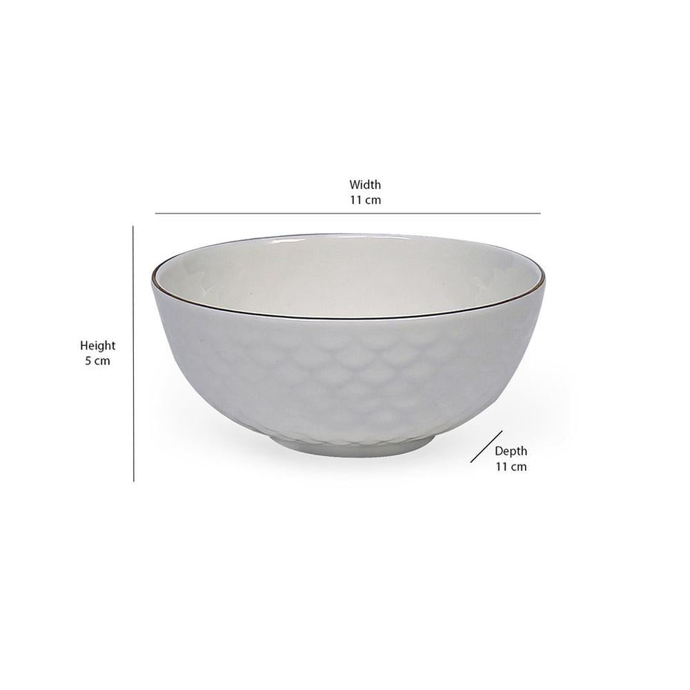 Gold Ripple Ceramic 240 Ml Bowl Set Of 6 (White)