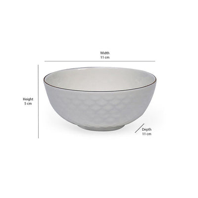 Gold Ripple Ceramic 240 Ml Bowl Set Of 6 (White)