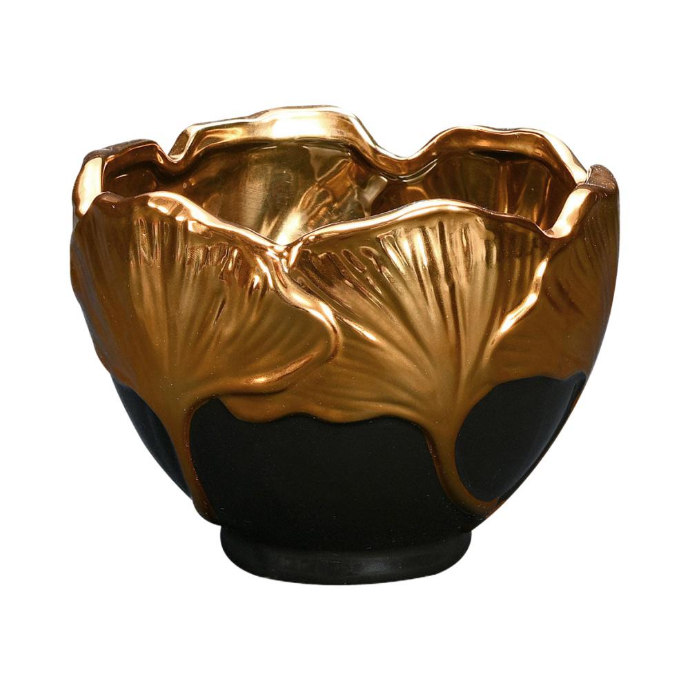 Decorative Gingko Ceramic Bowl Vase (Black & Gold)