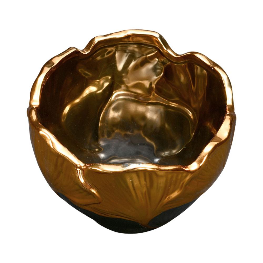 Decorative Gingko Ceramic Bowl Vase (Black & Gold)