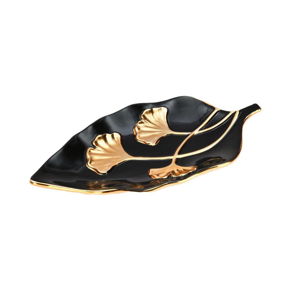 Decorative Gingko Ceramic Leaf Platter (Black & Gold)