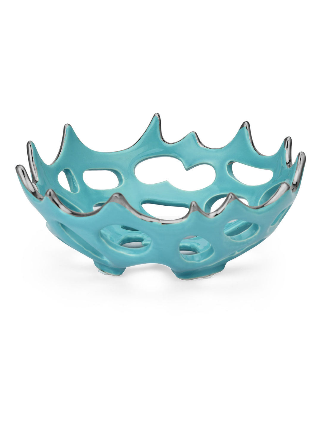 Cutwork Ceramic Round Bowl (Seagreen & Silver)