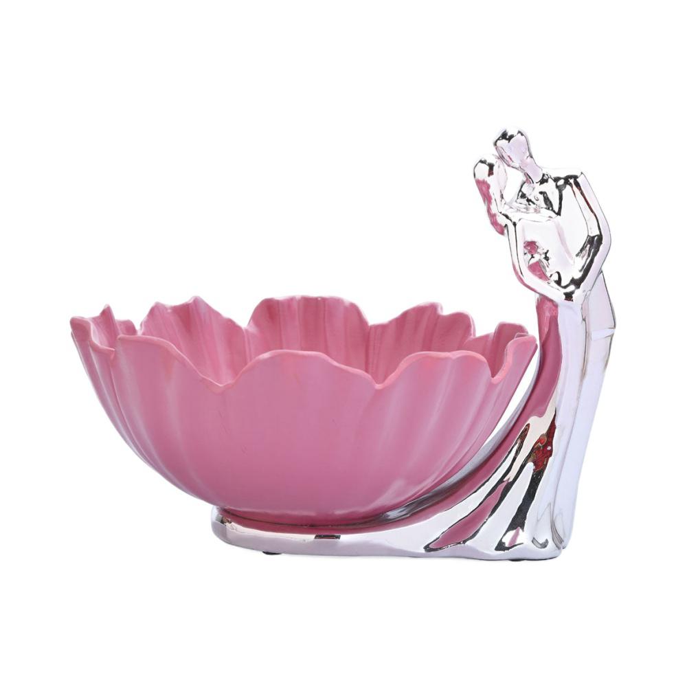 Decorative Couple Ceramic Large Bowl (Pink & Silver)