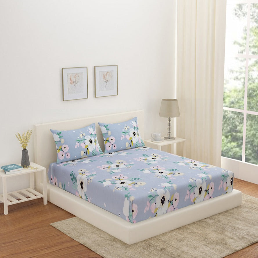 Aurora Sonata Double Bedsheet with 2 Pillow Covers Blue