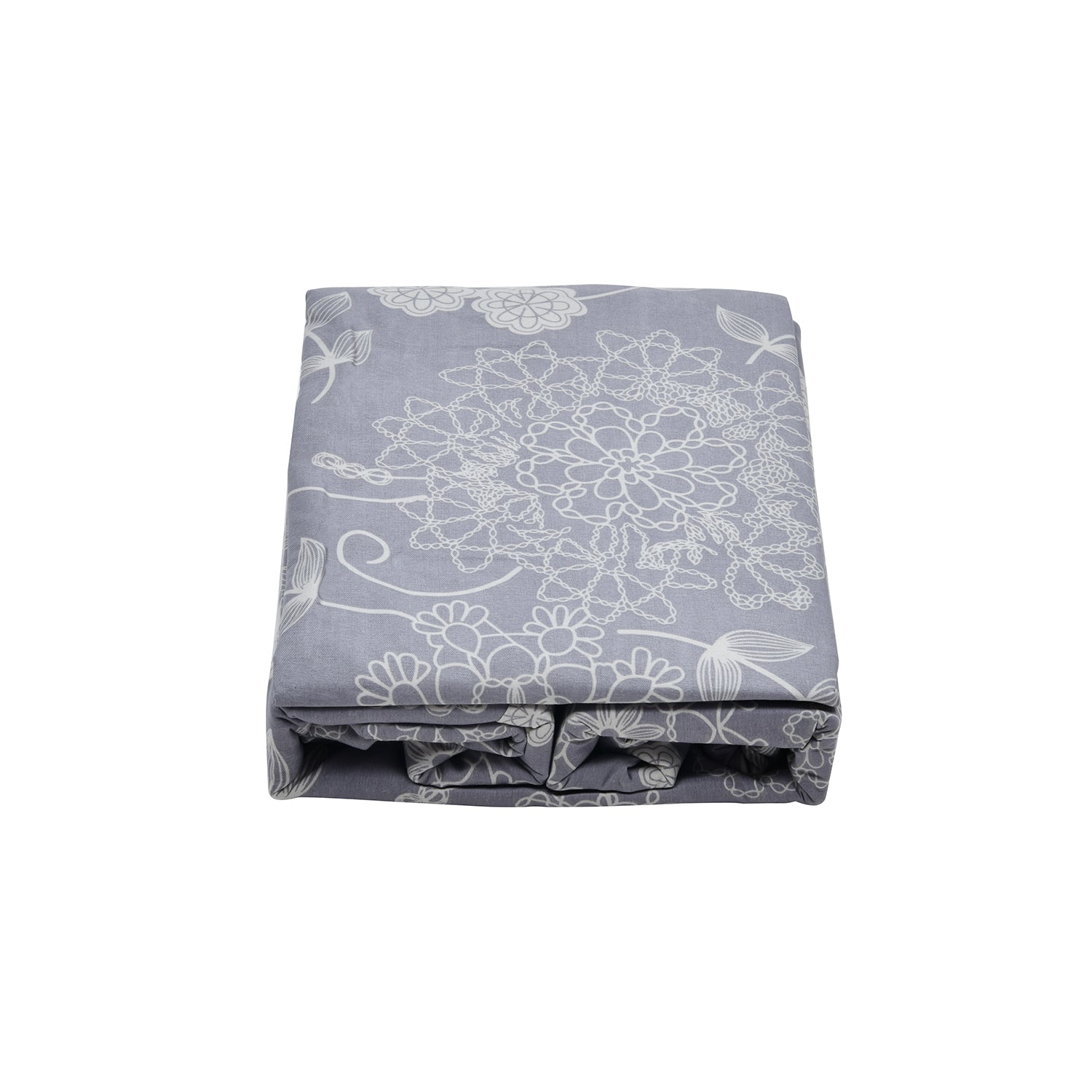Aurora Elegance Floral Polyester Fitted Double Bedsheet (Grey)