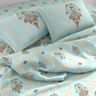 Spaces Artenova Cotton Large Bedsheet With 2 Pillow Covers 180 TC(Aqua)