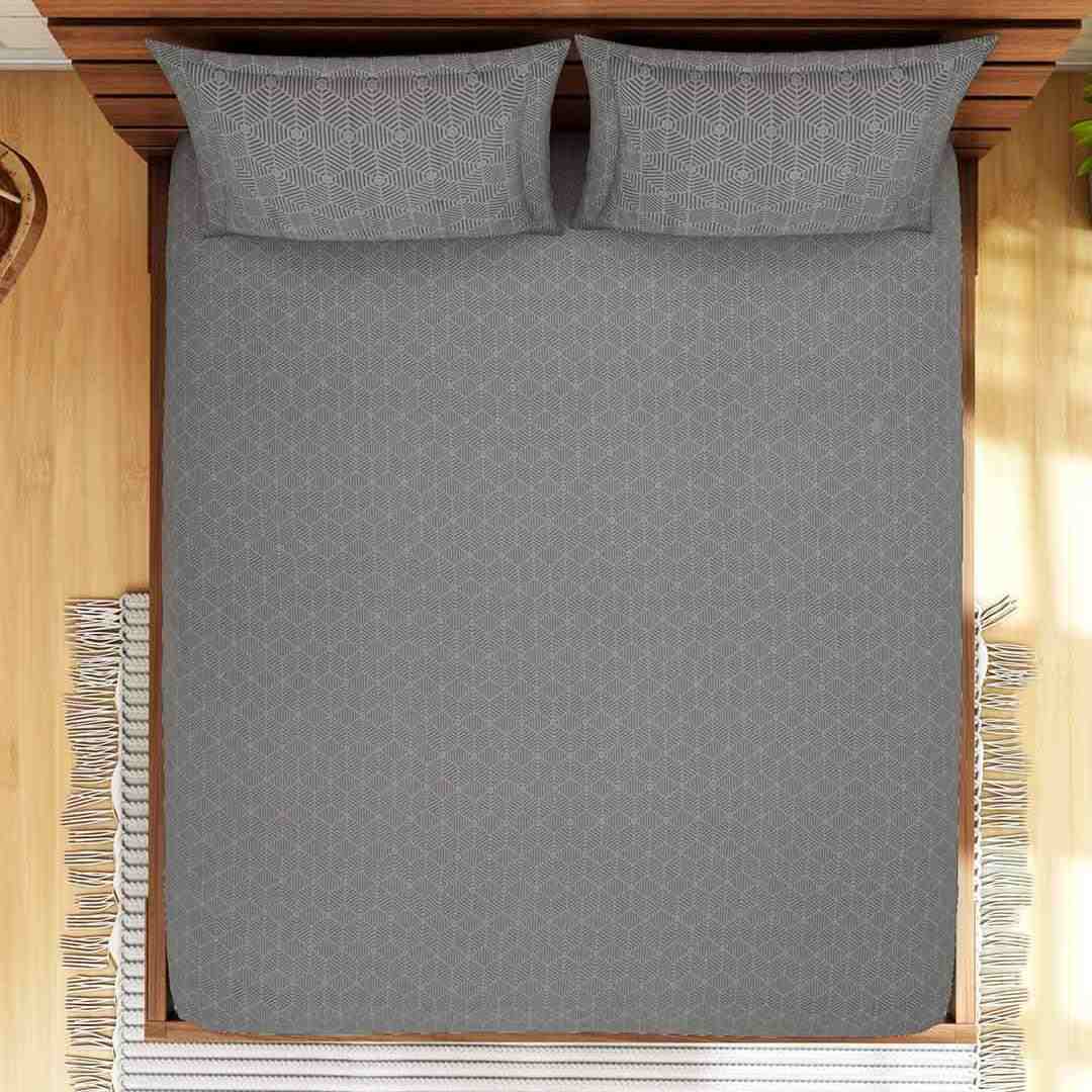 Core Designed By Spaces Seasons Best Printz Grey Double 104 TC Cotton 1 Double Bed Sheet With 1 Pillow Cover (Grey)