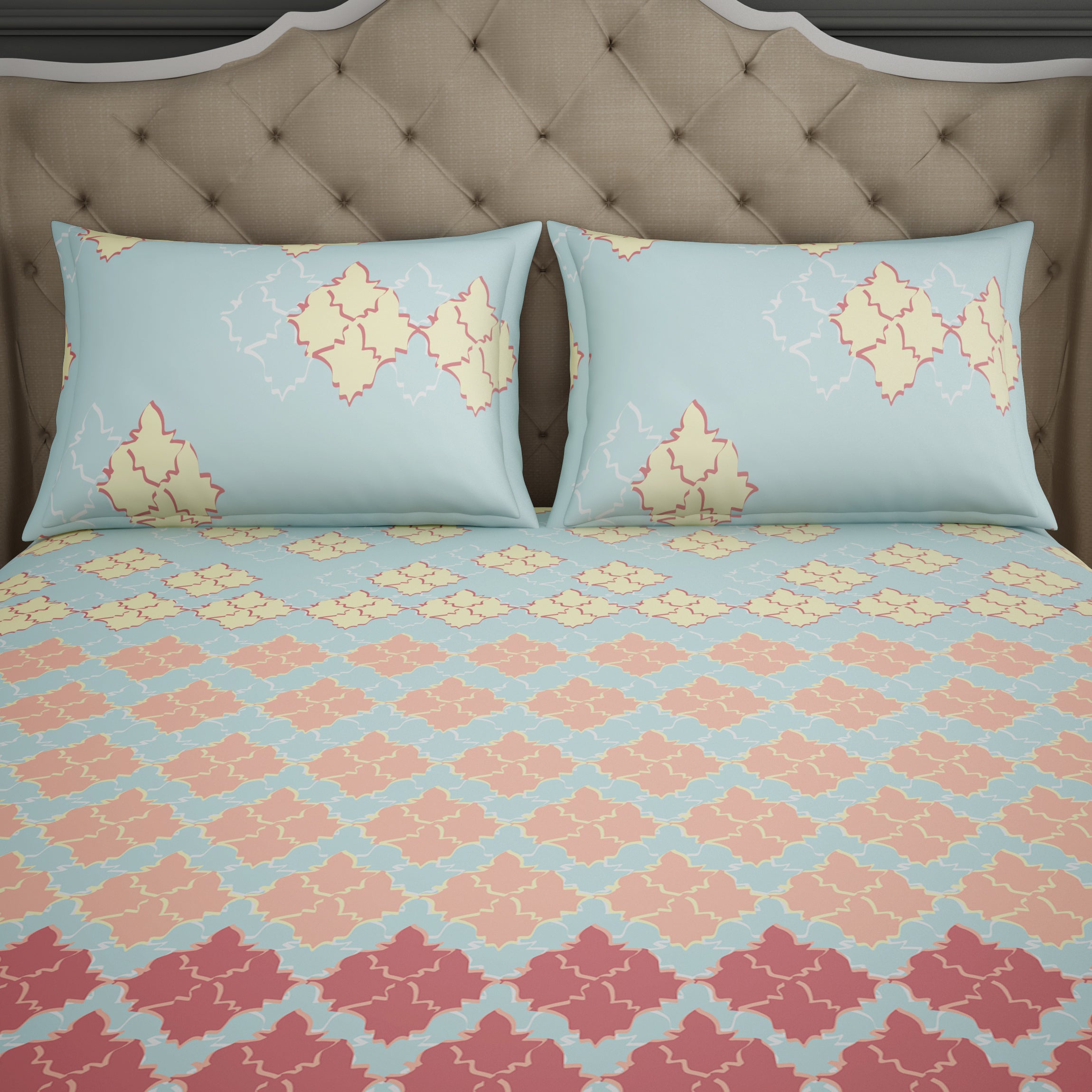 Spaces Calli Art Cotton Double Bedsheet With 2 Pillow Covers 144 TC(Orange)