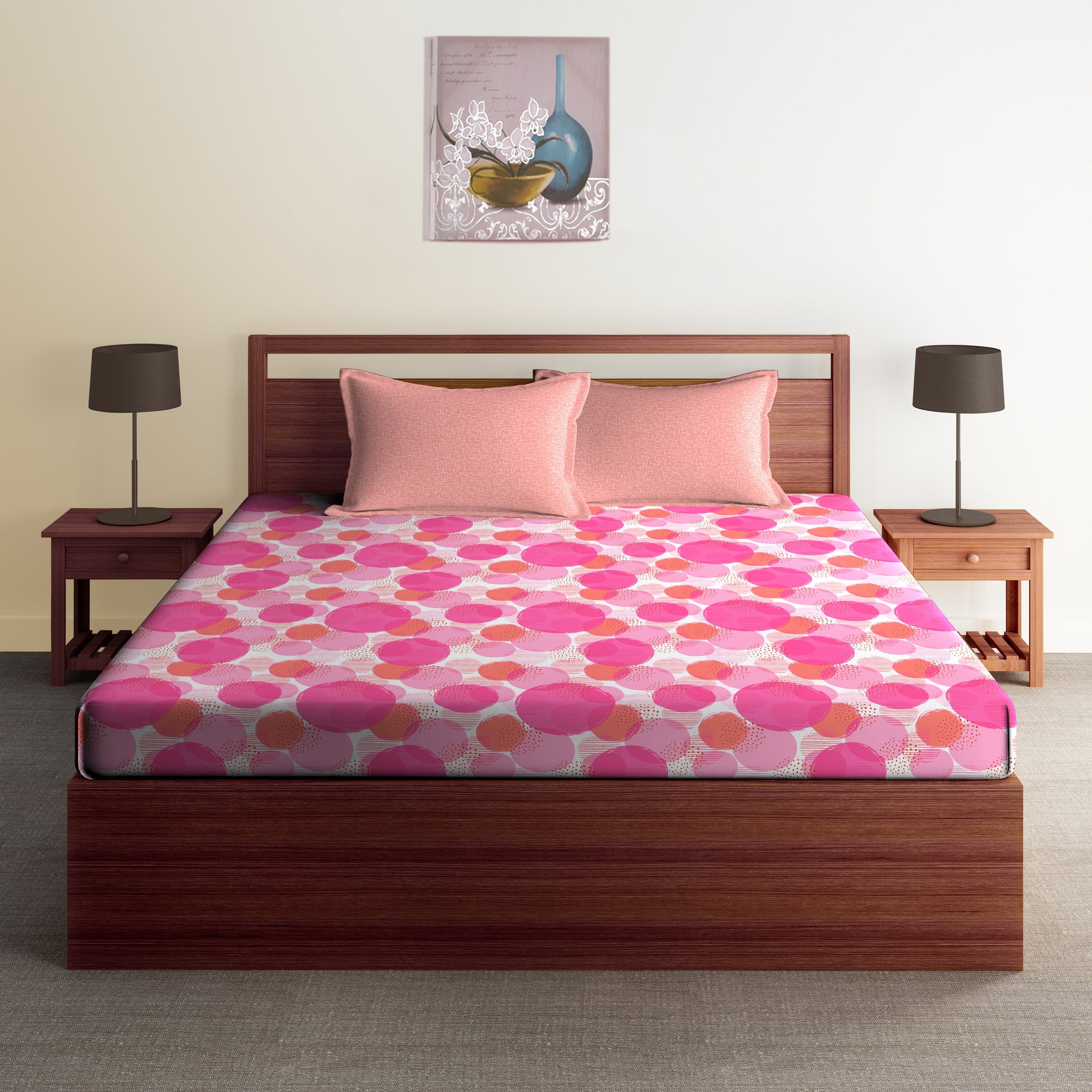 Core Designed By Spaces Season Best Premium 100% Cotton Double Bedsheet With 2 Pillow Covers 144 TC(Pink)