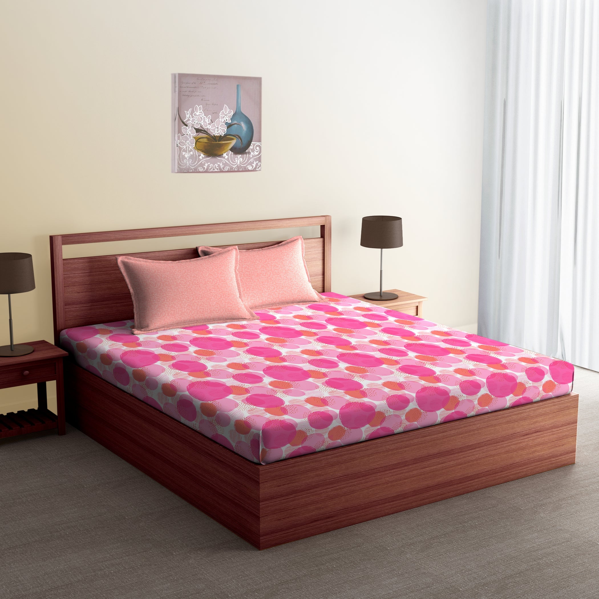 Core Designed By Spaces Season Best Premium 100% Cotton Double Bedsheet With 2 Pillow Covers 144 TC(Pink)