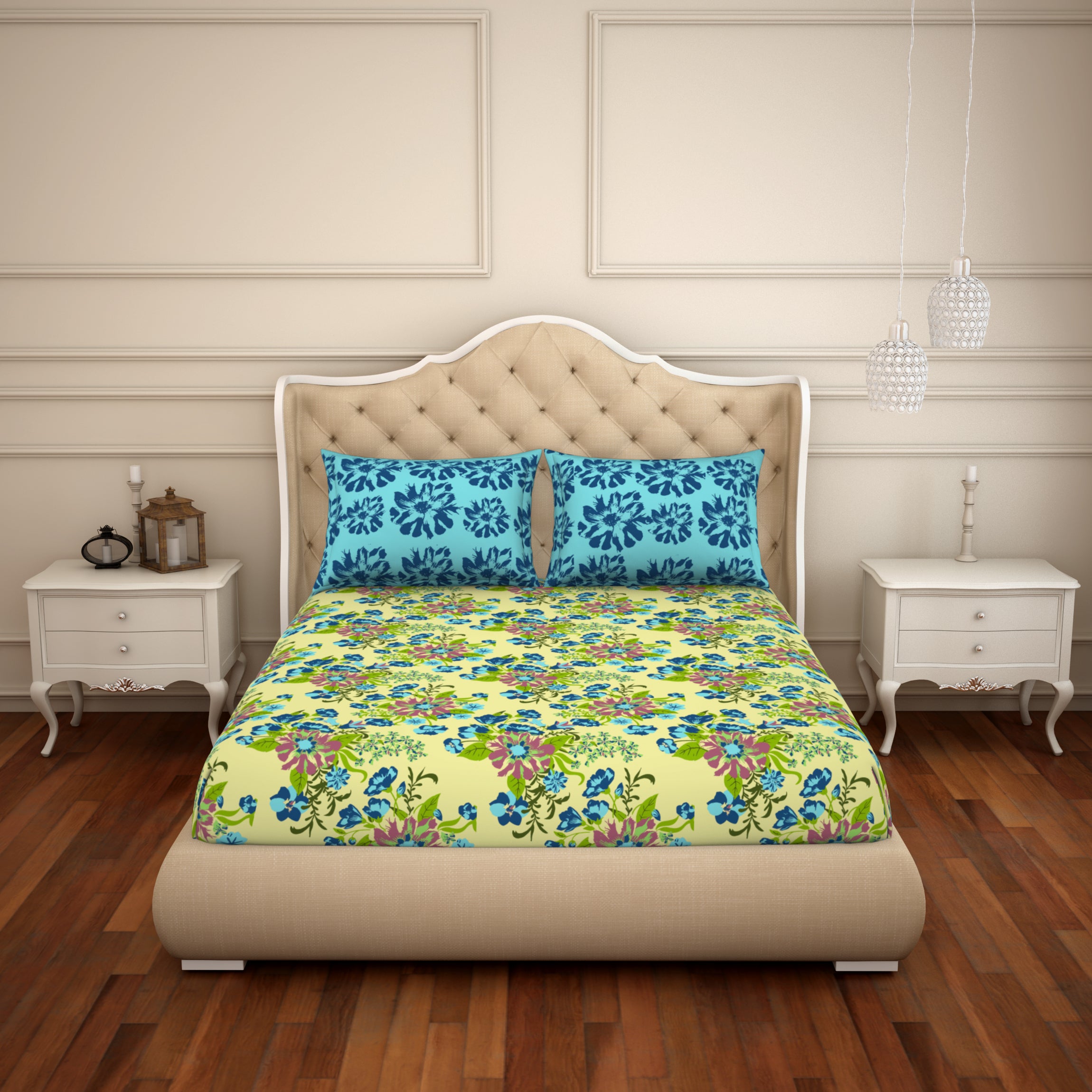 Core Designed By Spaces Season Best Premium 100% Cotton Double Bedsheet With Pillow Covers 144 TC(Yellow)