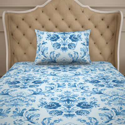 Spaces Aprica Cotton Single Bedsheet With 1 Pillow Cover 144 TC (Blue)