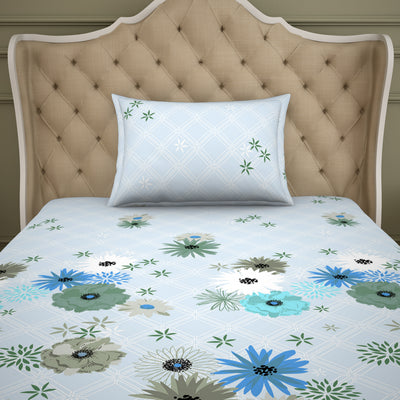 Spaces Artenova Cotton Single Bedsheet With 1 Pillow Cover 144 TC (Blue)