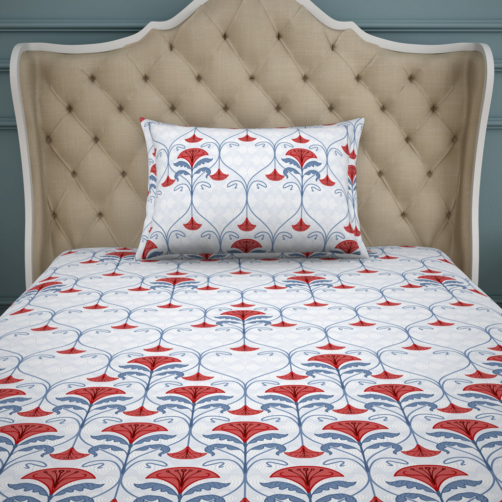 Spaces Artenova Cotton Single Bedsheet With 1 Pillow Cover 144 TC (Blue)