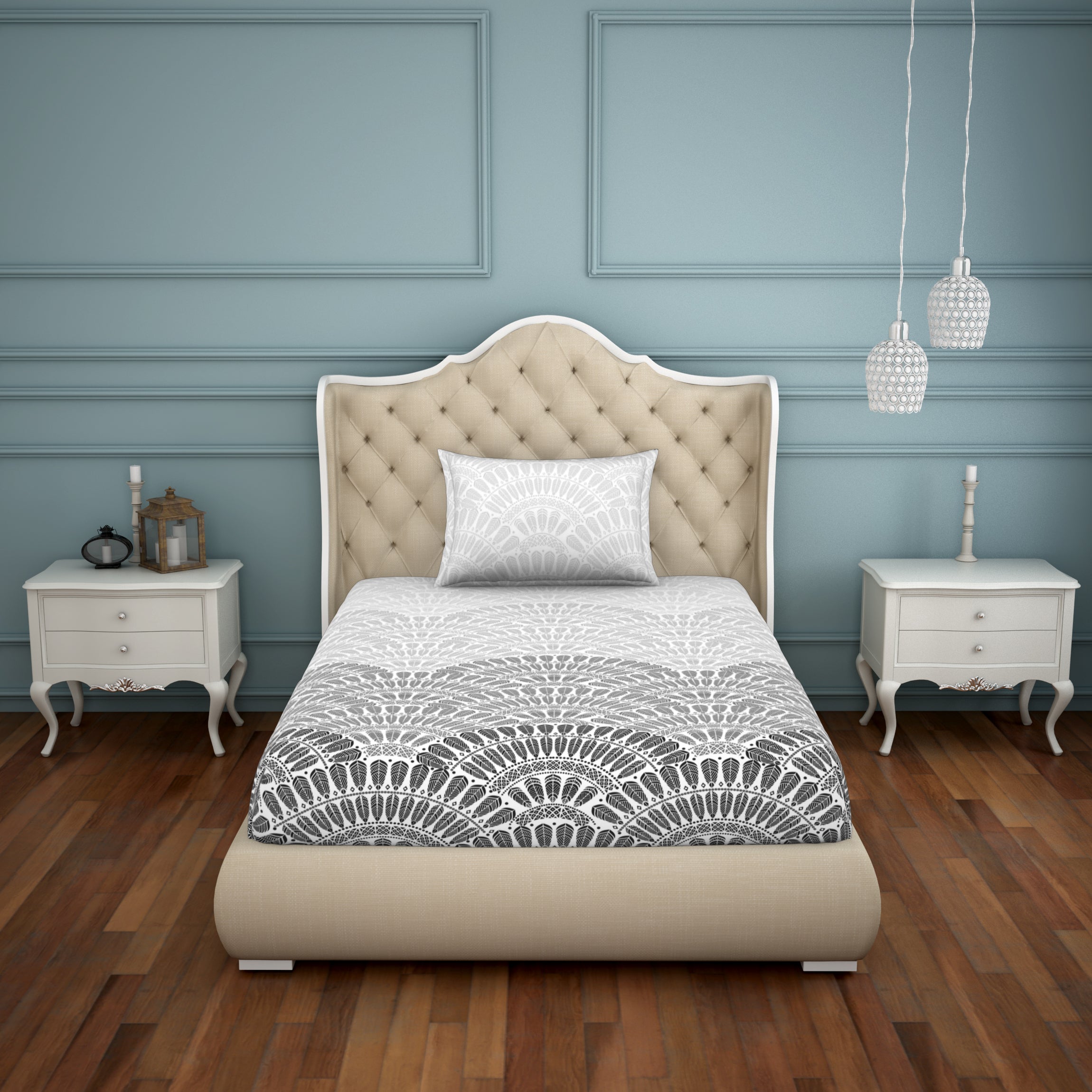 Spaces Artenova Cotton Single Bedsheet With 1 Pillow Cover 144 TC (Grey)