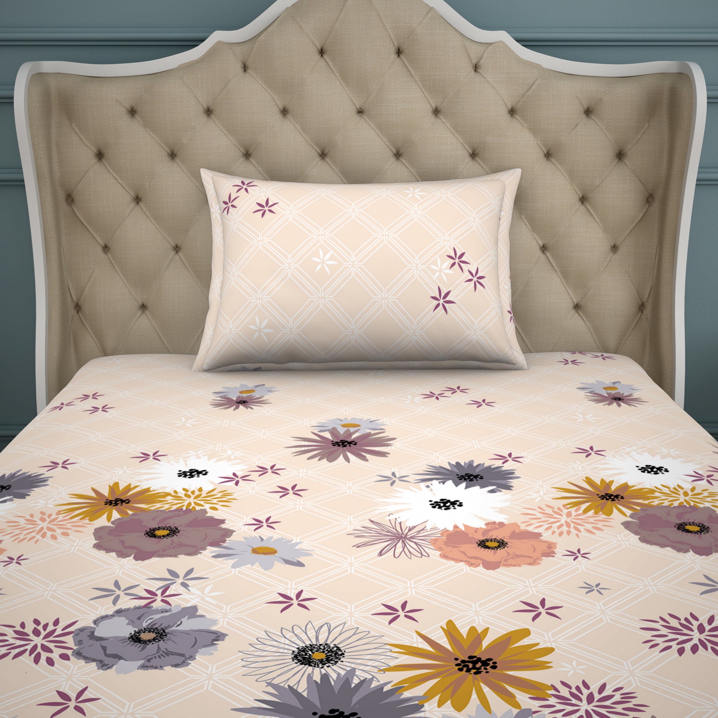Spaces Artenova Cotton Single Bedsheet With 1 Pillow Cover 144 TC (Peach)