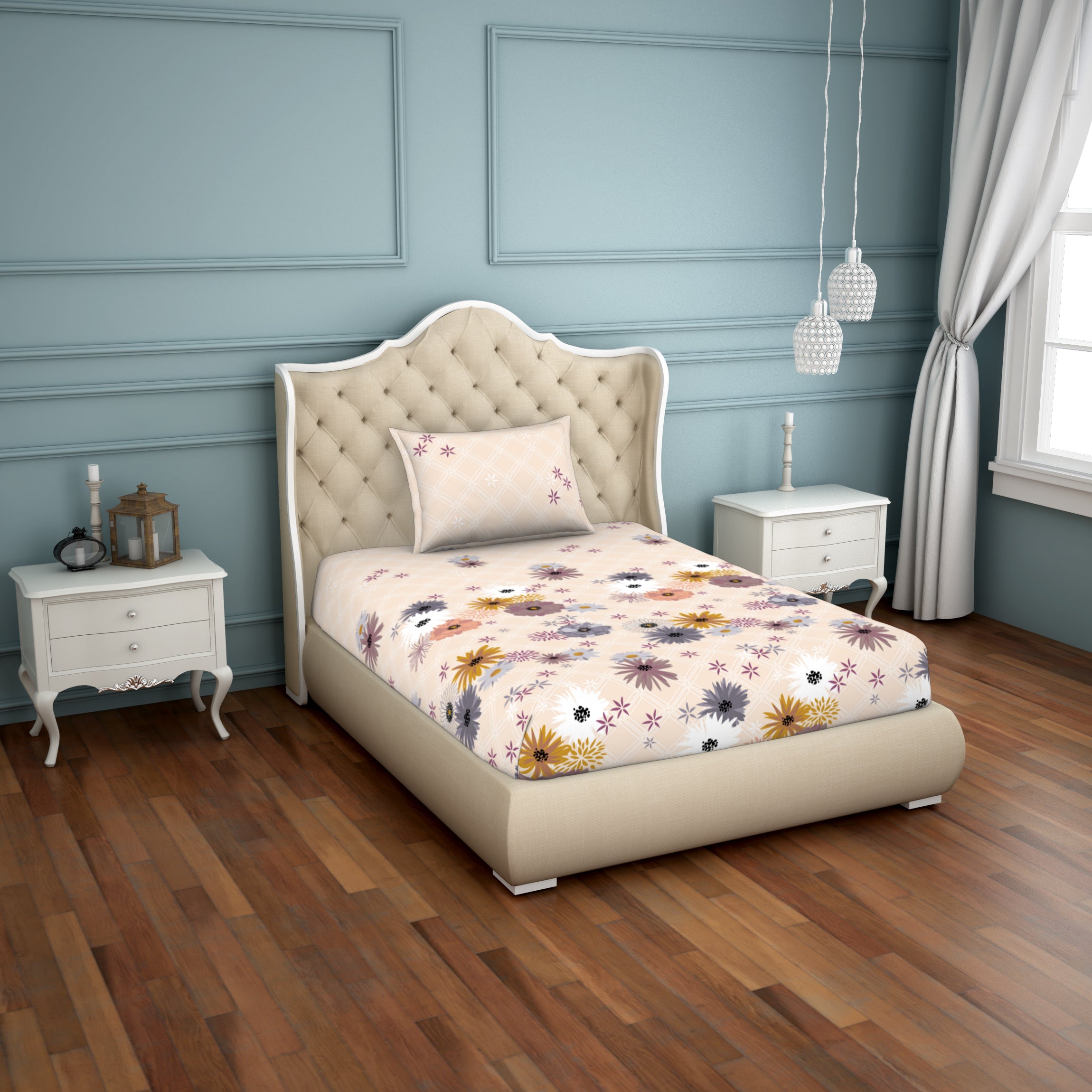 Spaces Artenova Cotton Single Bedsheet With 1 Pillow Cover 144 TC (Peach)