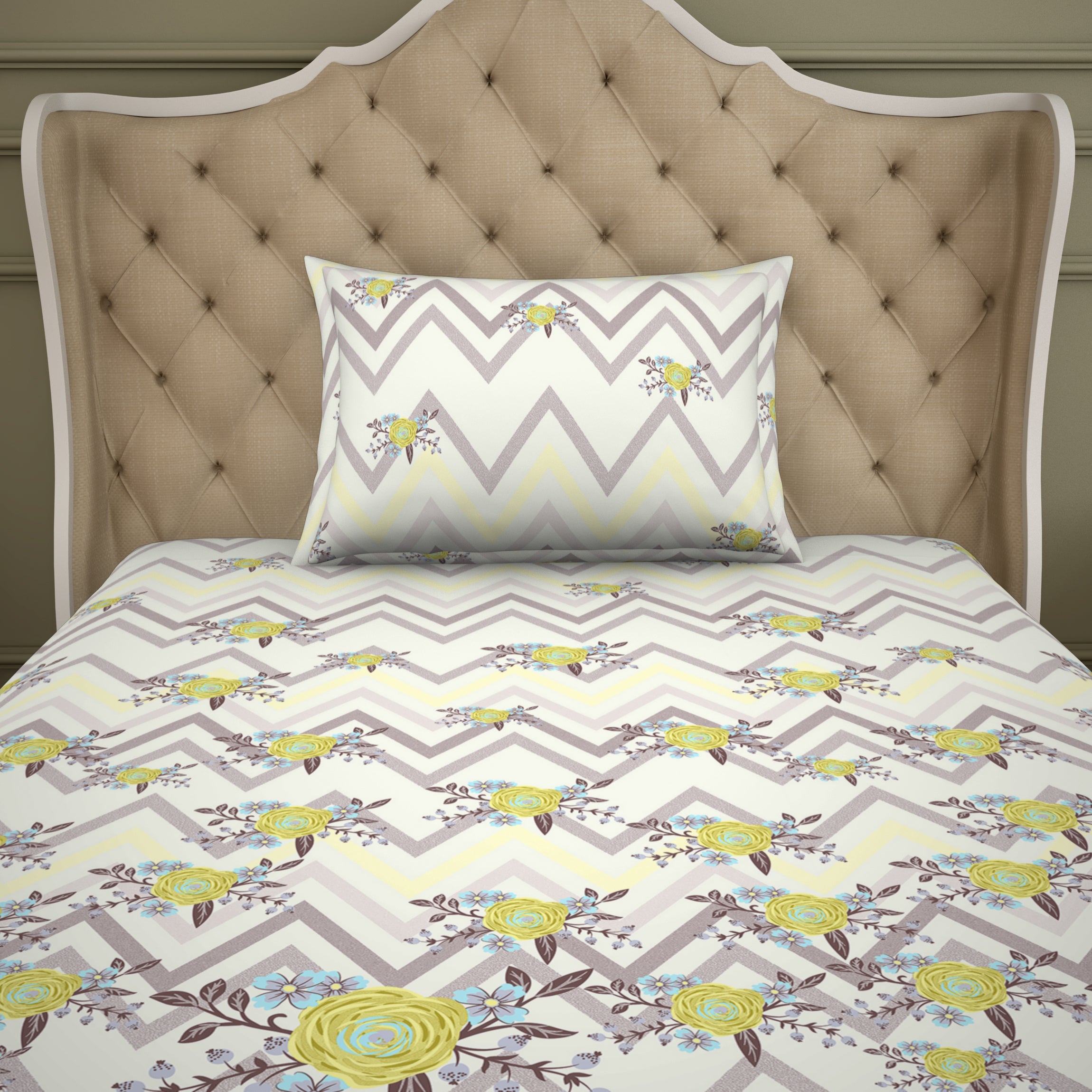 Spaces Artenova Cotton Single Bedsheet With 1 Pillow Cover 144 TC (Yellow)
