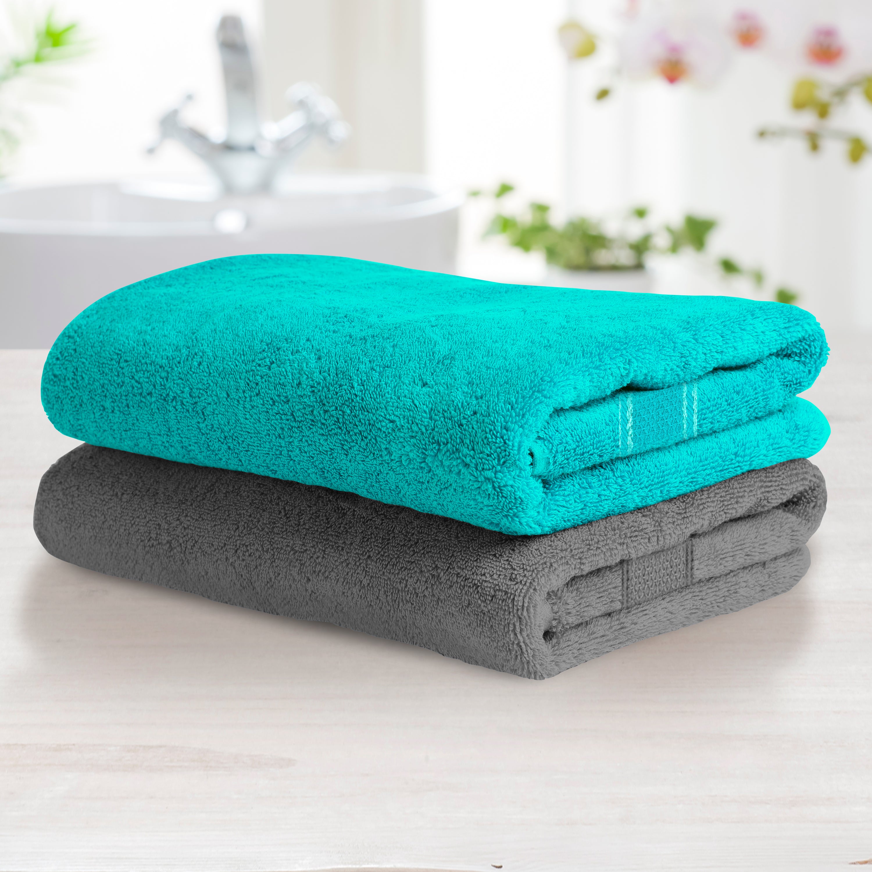 Buy Aquacado 68 x 136 cm Bath Towel Set of 2 Charcoal Grey & Turq Blue  Online- At Home by Nilkamal