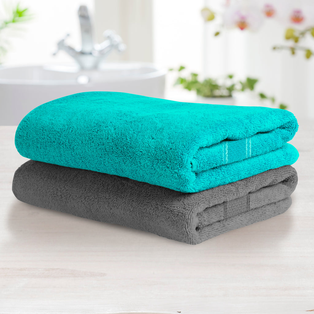 Aquacado 68 x 136 cm Bath Towel Set of 2 Charcoal Grey & Turq Blue