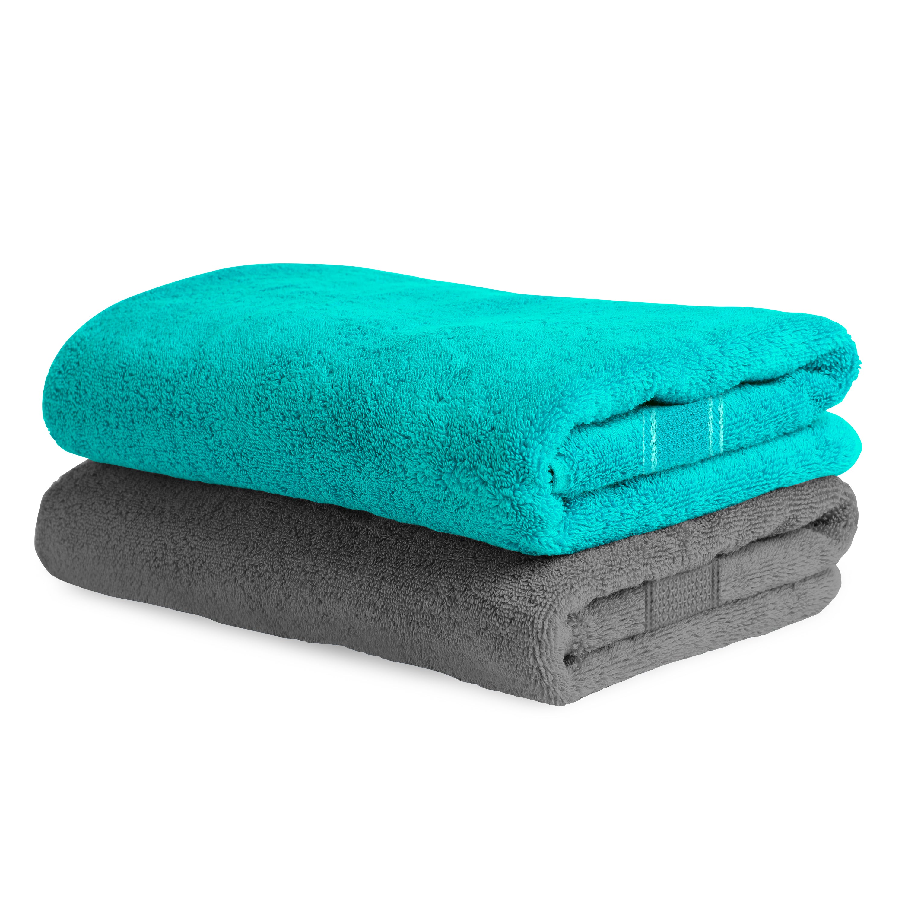 Aquacado 68 x 136 cm Bath Towel Set of 2 Charcoal Grey & Turq Blue