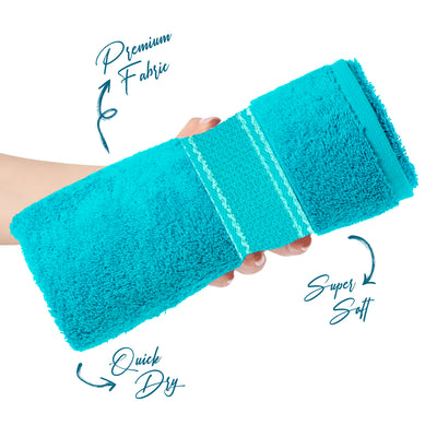 Aquacado 2 Pc Bath & 4 Pc Hand Towel Set of 6 Charcoal Grey & Turq Blue