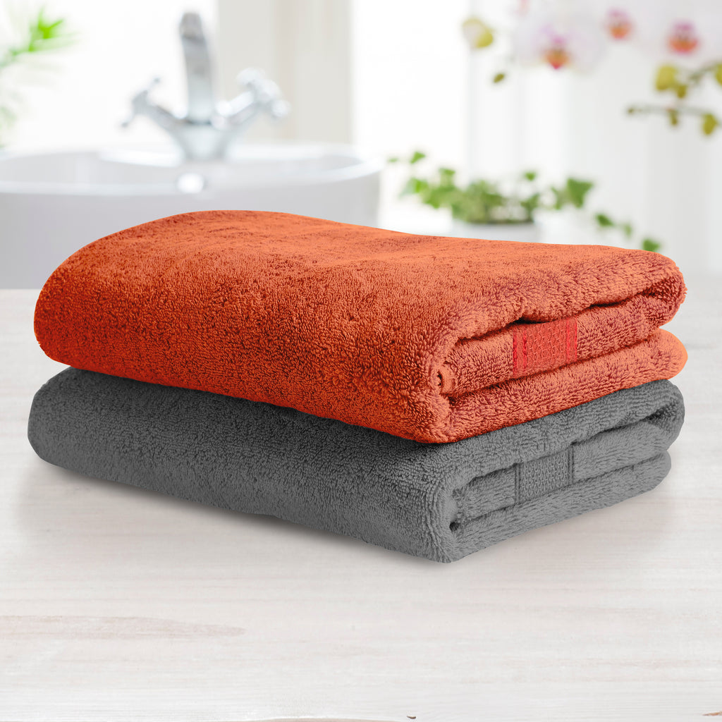Aquacado 68 x 136 cm Bath Towel Set of 2 Charcoal Grey & Rust