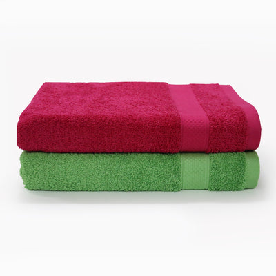 Spaces Atrium  Cotton 2 Pcs Bath Towel 434 GSM(Rough Red - Green Flash)