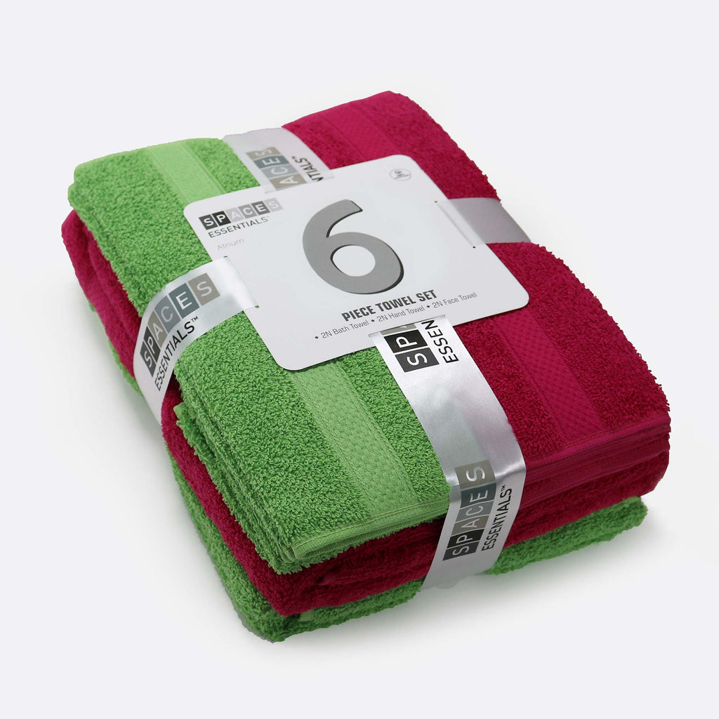 Spaces Atrium  Cotton 6 Pcs Bath Towel Set 434 GSM(Rough Red - Green Flash)