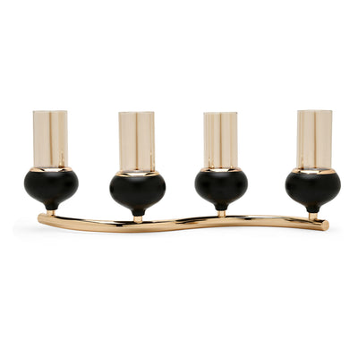 Decorative Wave Steel & Glass Candle Stand (Black & Gold)