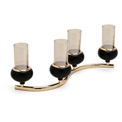 Decorative Wave Steel & Glass Candle Stand (Black & Gold)