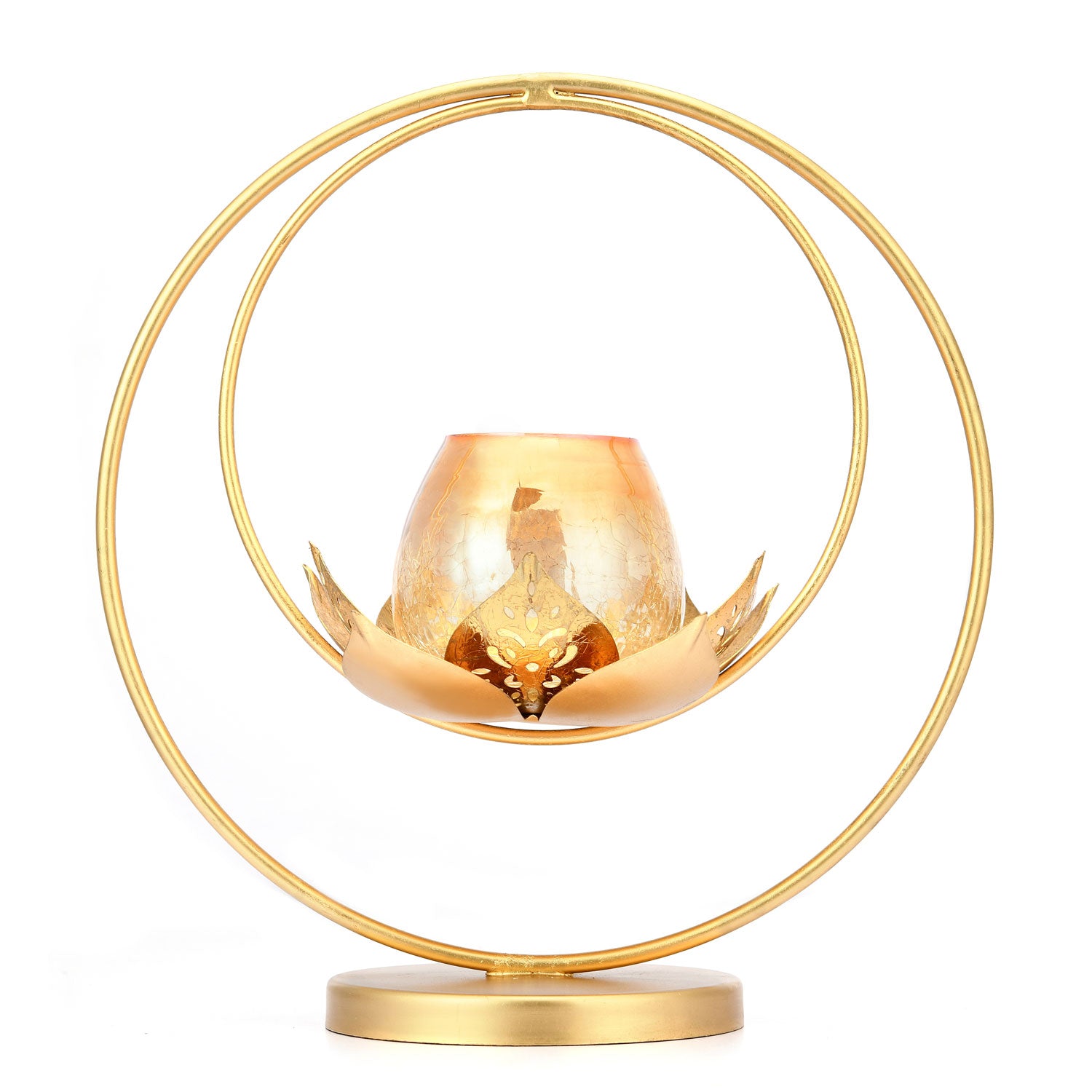 Lotus Sphere Metal Candle Stand (Gold)