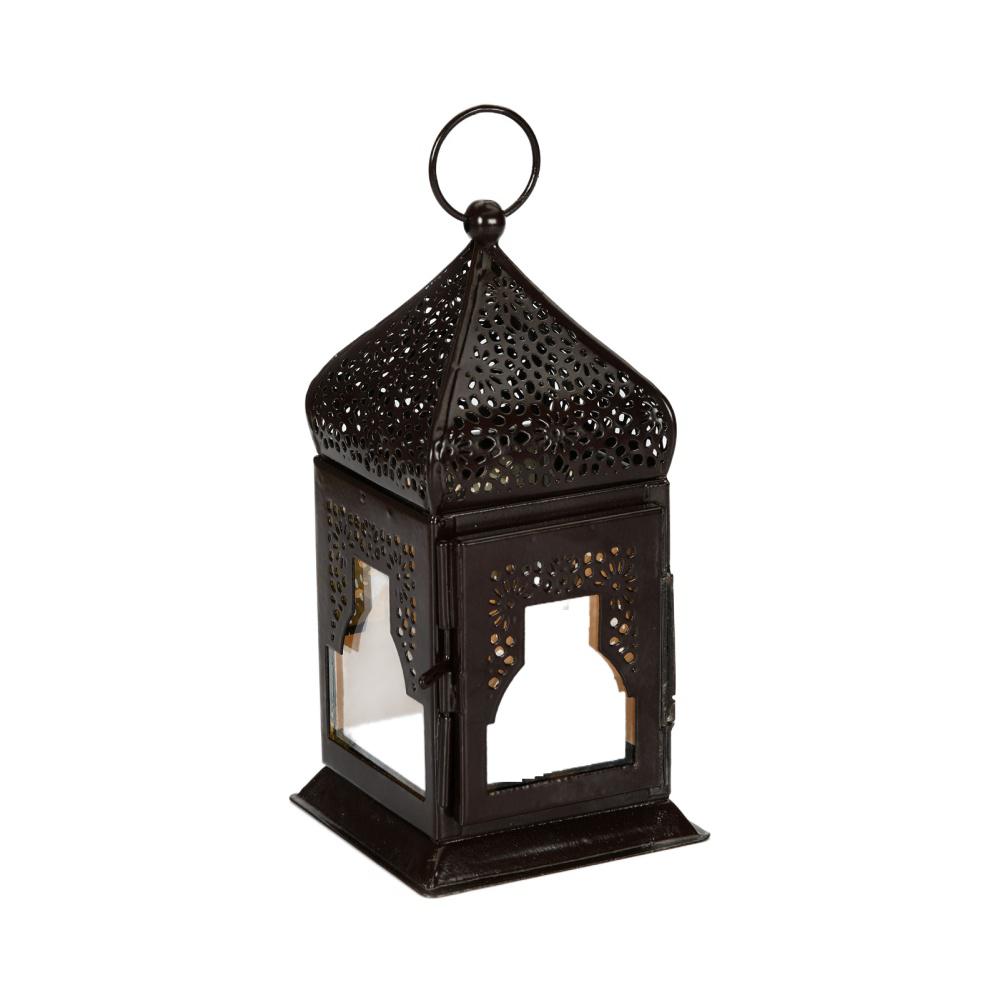 Shrine Metal & Glass Lantern (Brown & Gold)